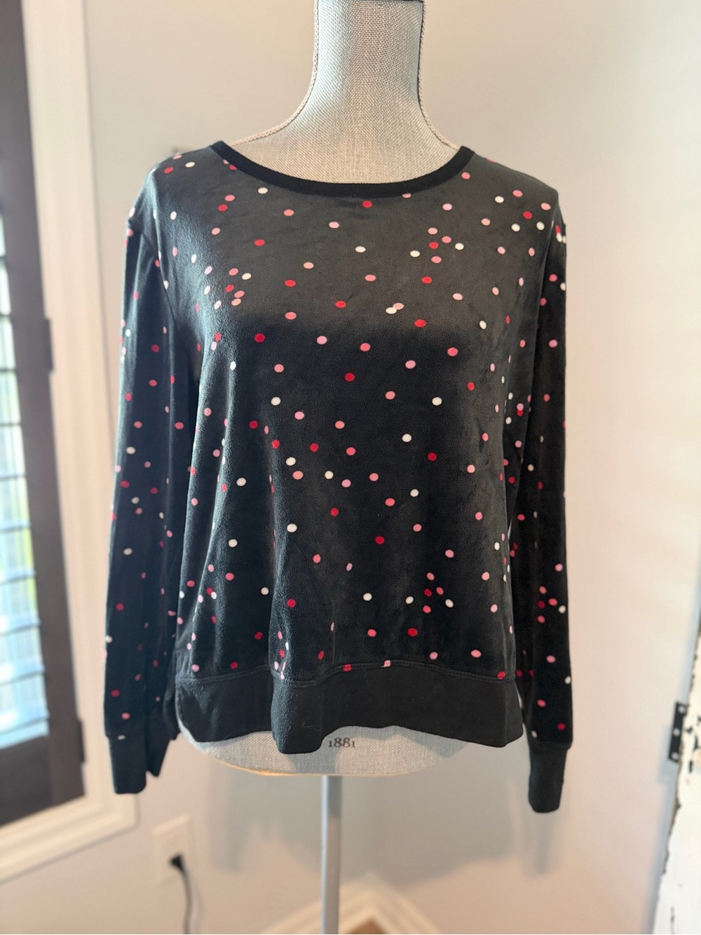 KATE SPADE Velour Whimsical Multicolour Polka Dot Long Sleeve Casual Top